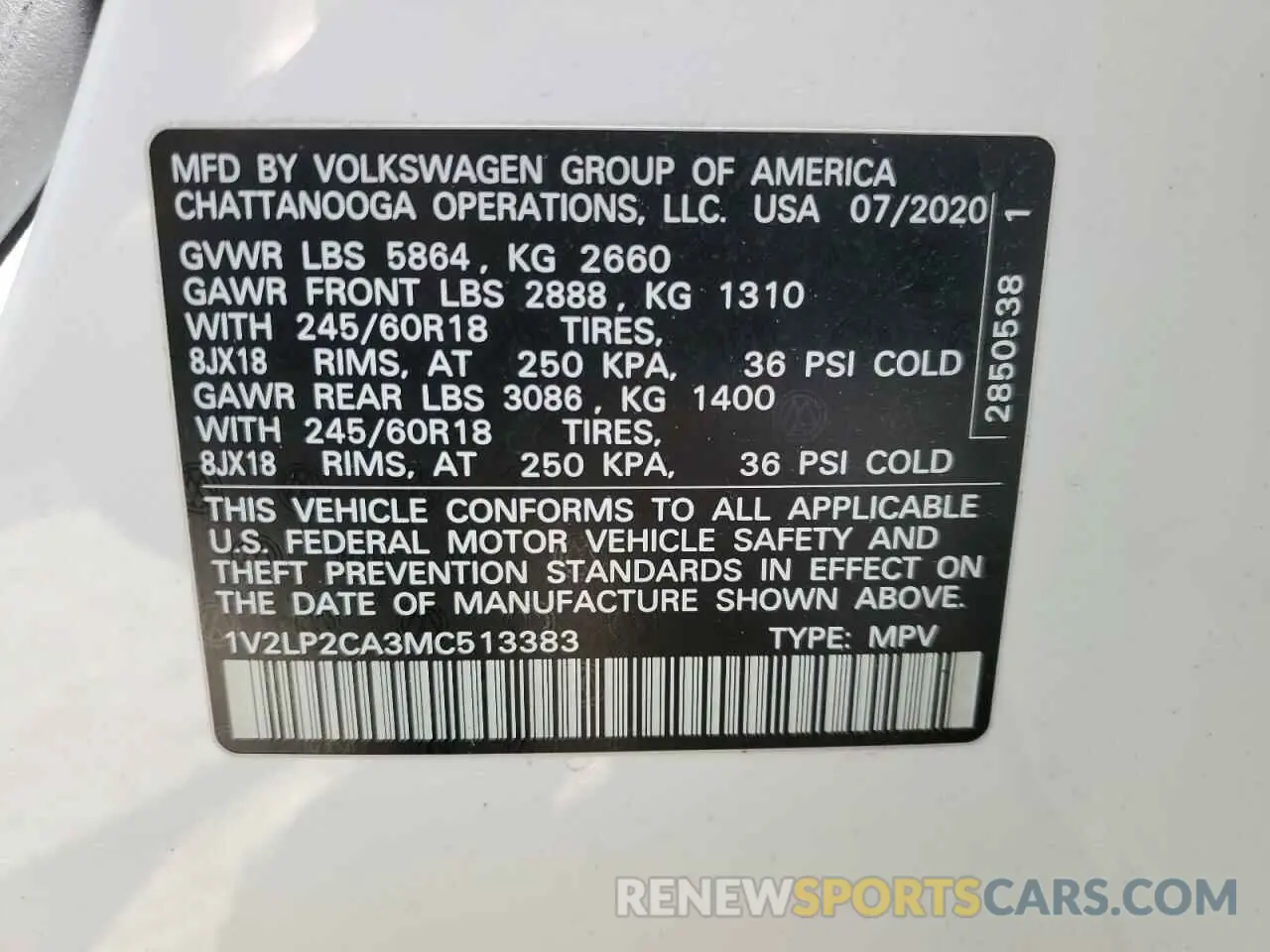 13 Photograph of a damaged car 1V2LP2CA3MC513383 VOLKSWAGEN ATLAS 2021