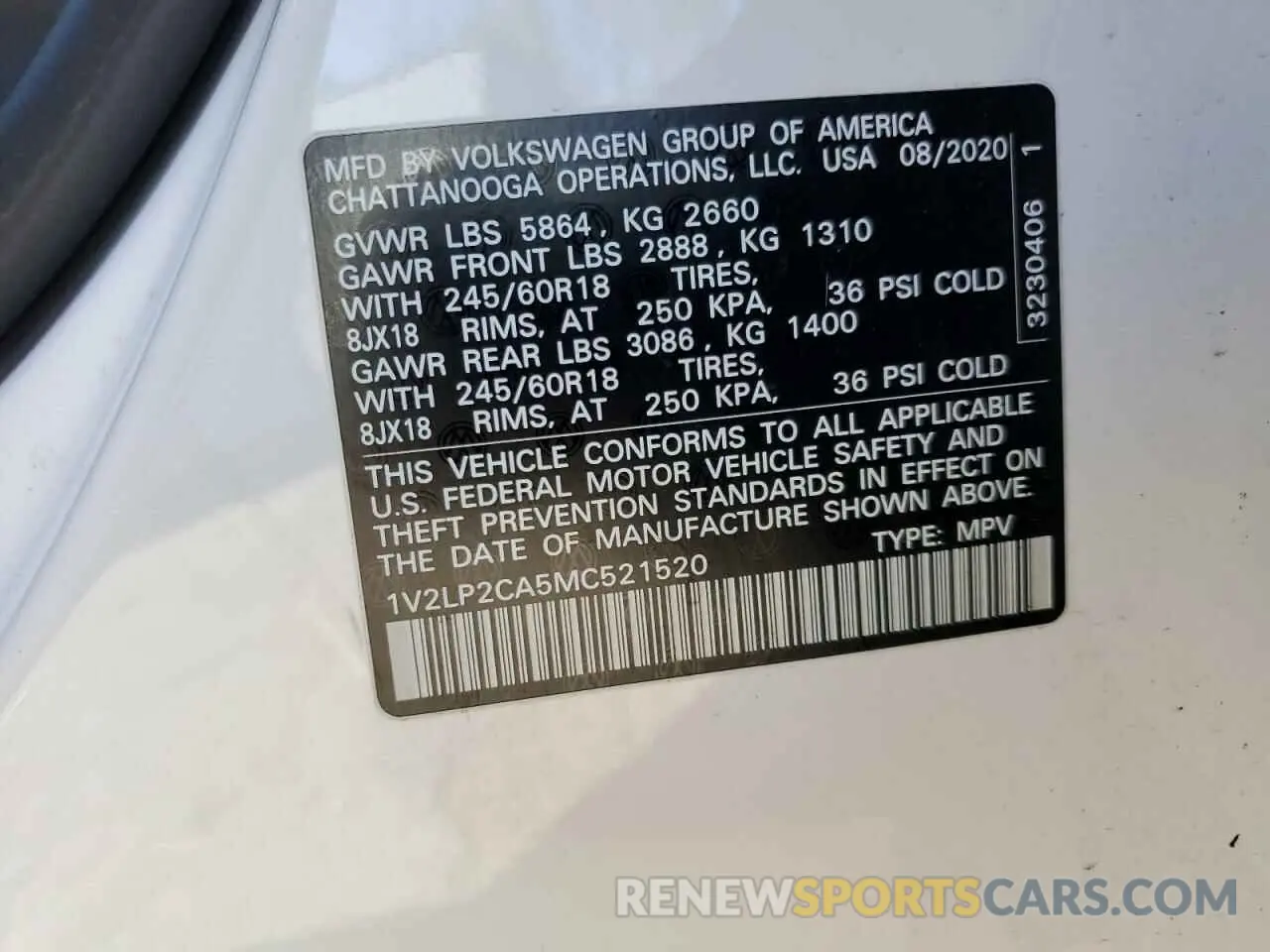 13 Photograph of a damaged car 1V2LP2CA5MC521520 VOLKSWAGEN ATLAS 2021