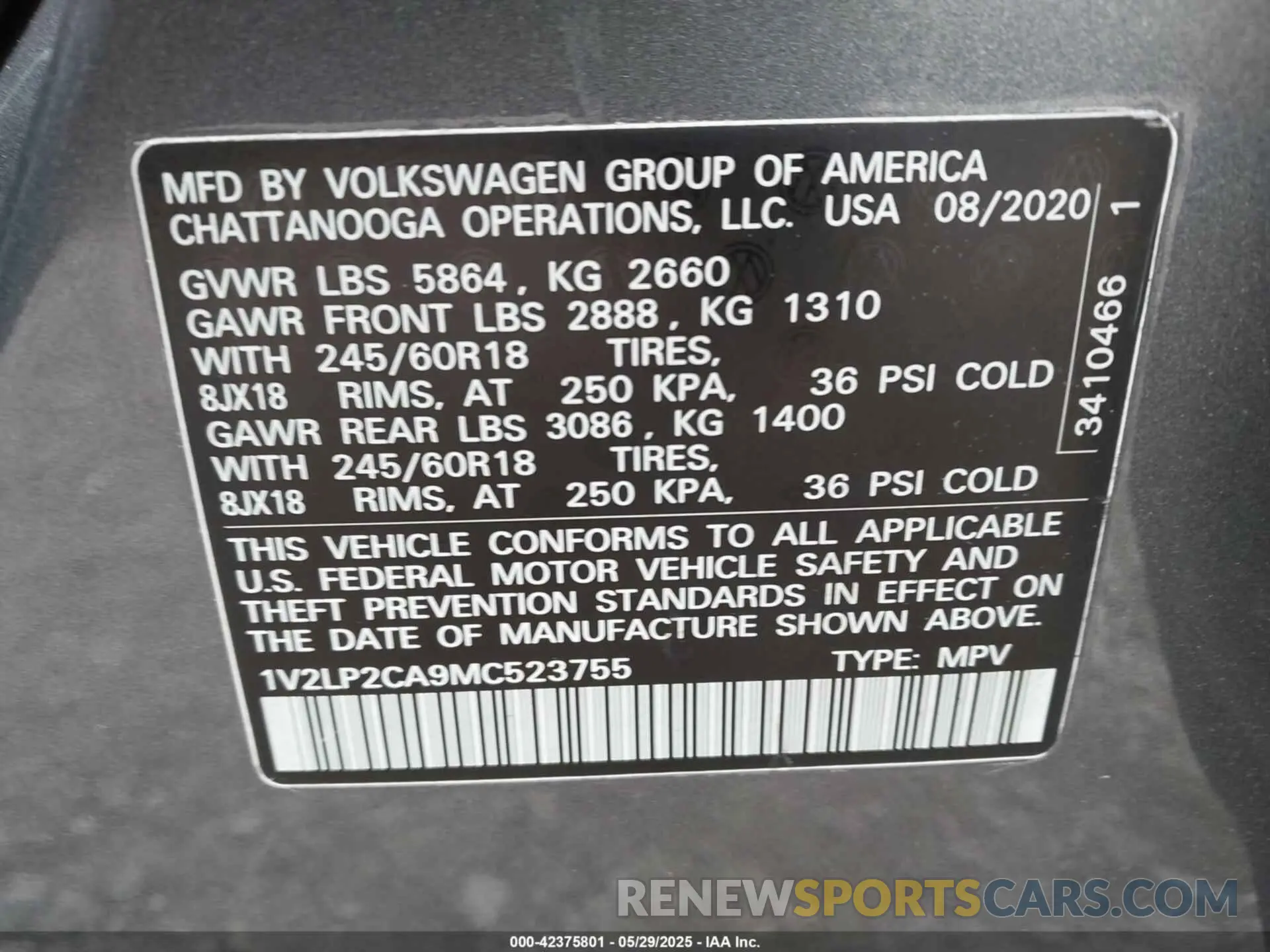 9 Фотография поврежденного автомобиля 1V2LP2CA9MC523755 VOLKSWAGEN ATLAS 2021