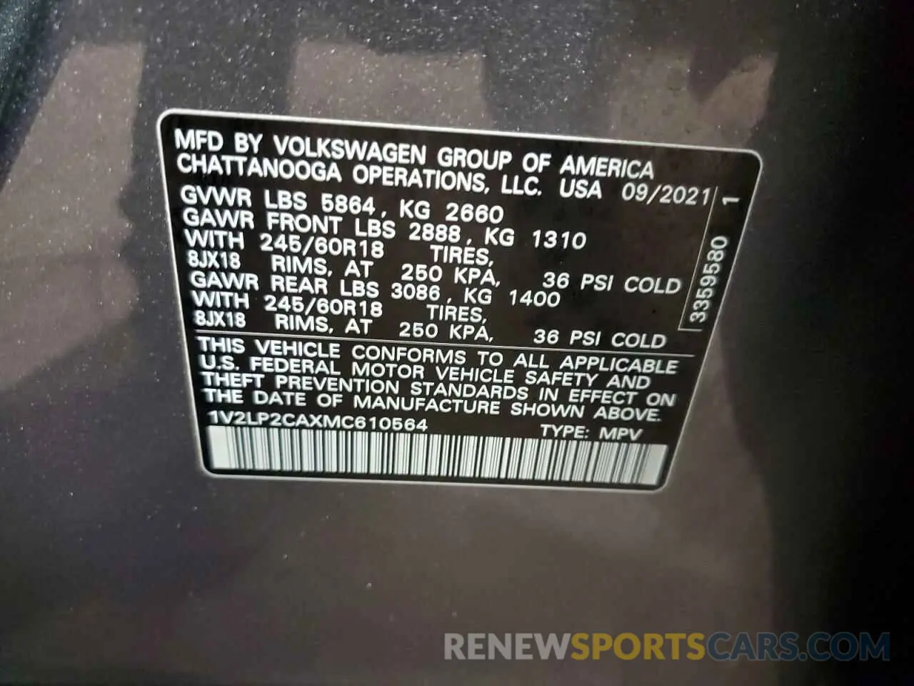 13 Photograph of a damaged car 1V2LP2CAXMC610564 VOLKSWAGEN ATLAS 2021