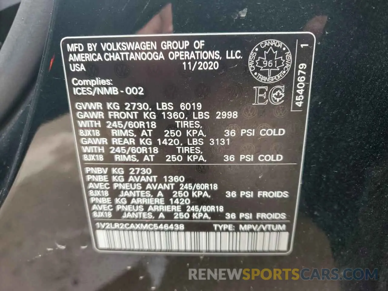 14 Фотография поврежденного автомобиля 1V2LR2CAXMC546438 VOLKSWAGEN ATLAS 2021