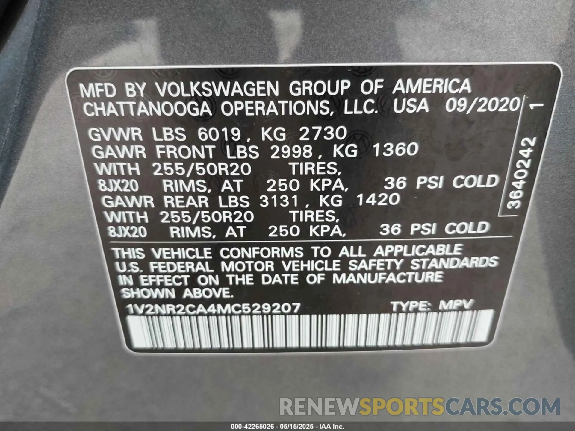 9 Фотография поврежденного автомобиля 1V2NR2CA4MC529207 VOLKSWAGEN ATLAS 2021
