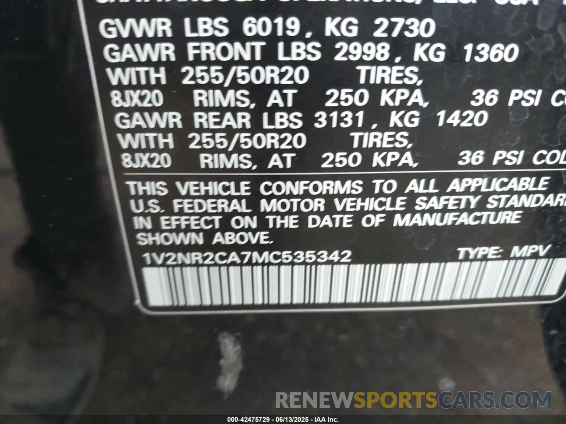 9 Фотография поврежденного автомобиля 1V2NR2CA7MC535342 VOLKSWAGEN ATLAS 2021