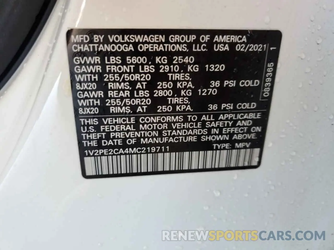 13 Photograph of a damaged car 1V2PE2CA4MC219711 VOLKSWAGEN ATLAS 2021