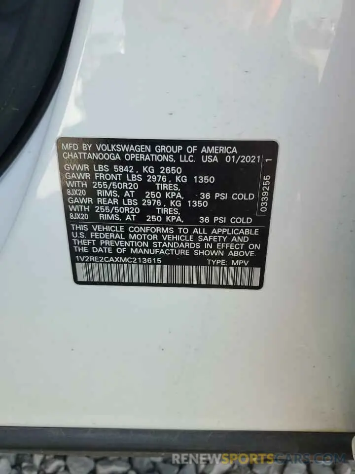 13 Фотография поврежденного автомобиля 1V2RE2CAXMC213615 VOLKSWAGEN ATLAS 2021