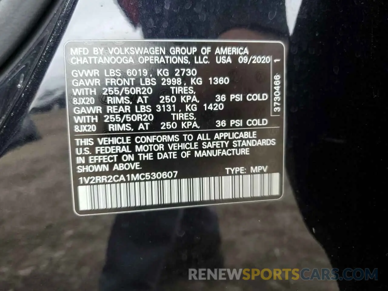 12 Photograph of a damaged car 1V2RR2CA1MC530607 VOLKSWAGEN ATLAS 2021
