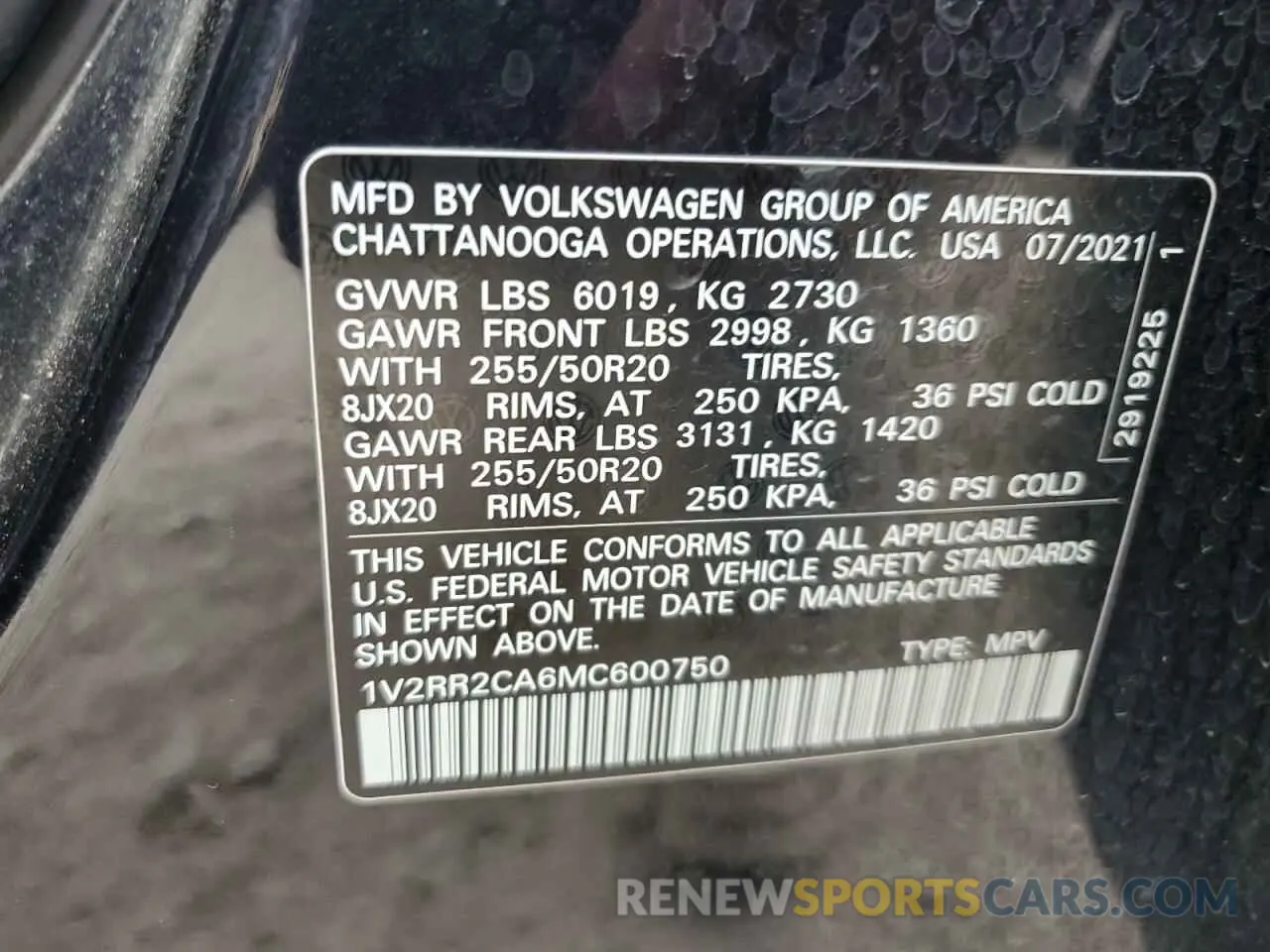 12 Фотография поврежденного автомобиля 1V2RR2CA6MC600750 VOLKSWAGEN ATLAS 2021