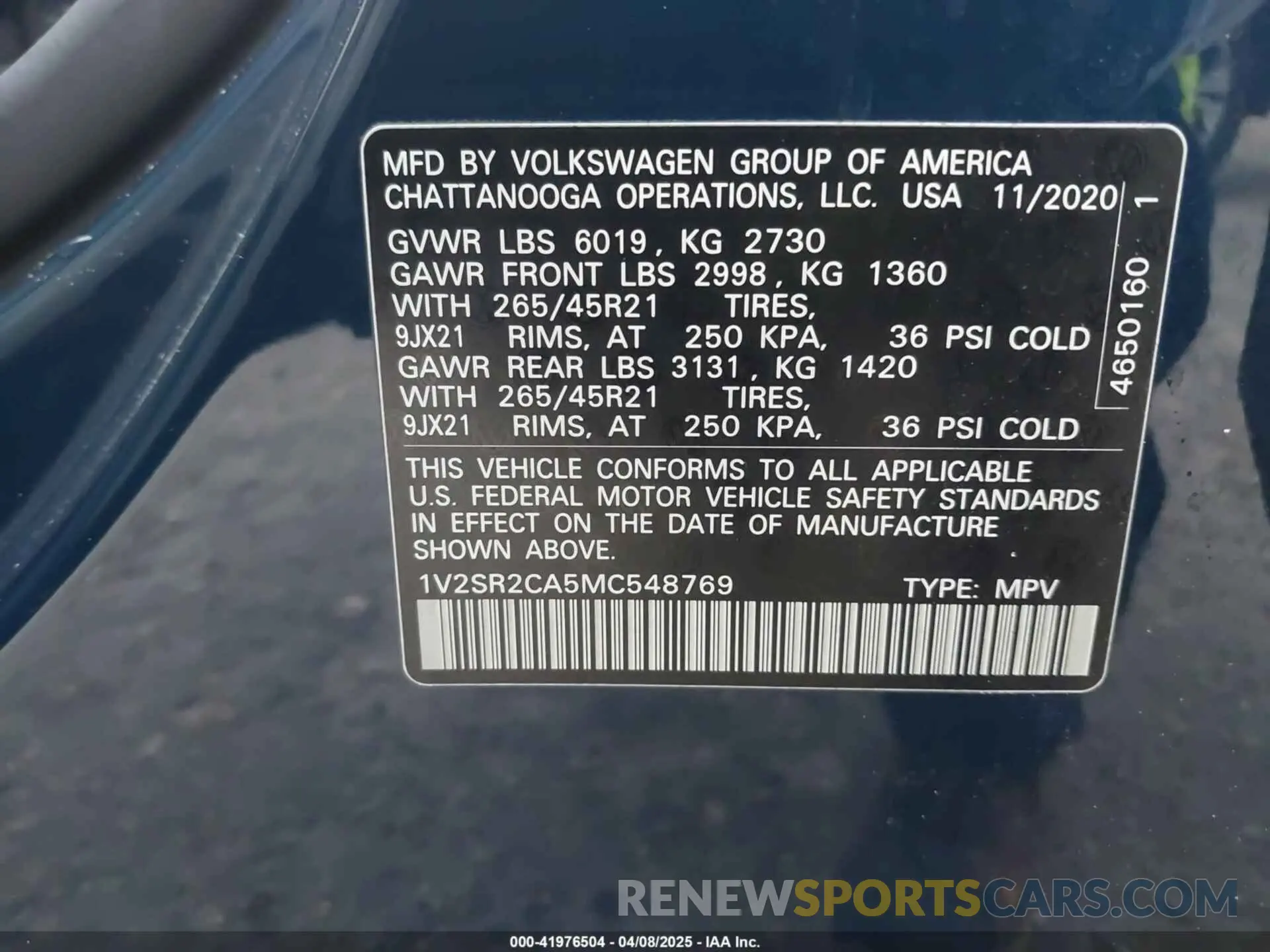 9 Фотография поврежденного автомобиля 1V2SR2CA5MC548769 VOLKSWAGEN ATLAS 2021