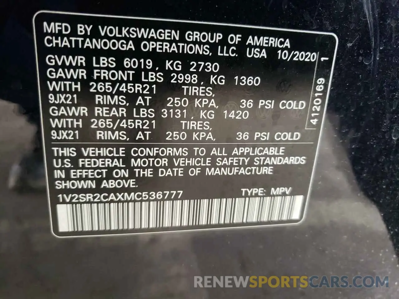 13 Photograph of a damaged car 1V2SR2CAXMC536777 VOLKSWAGEN ATLAS 2021
