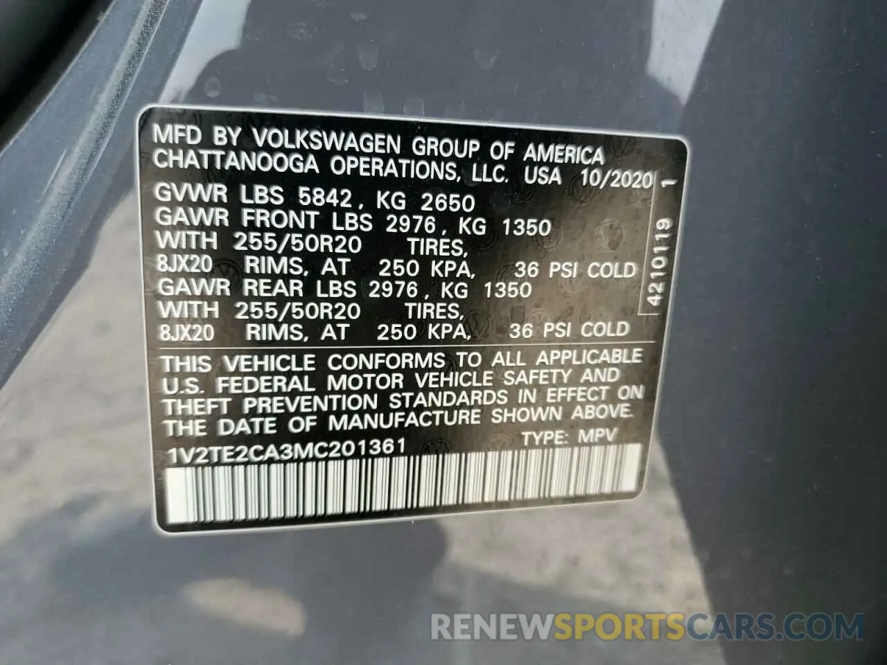 16 Фотография поврежденного автомобиля 1V2TE2CA3MC201361 VOLKSWAGEN ATLAS 2021