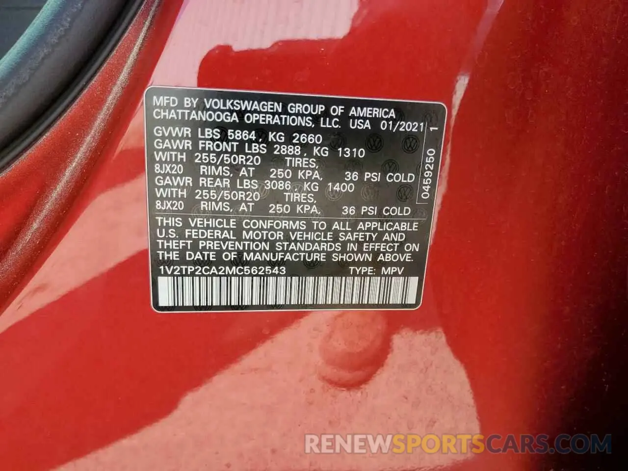 13 Photograph of a damaged car 1V2TP2CA2MC562543 VOLKSWAGEN ATLAS 2021