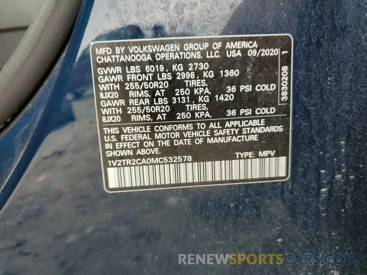 13 Photograph of a damaged car 1V2TR2CA0MC532578 VOLKSWAGEN ATLAS 2021