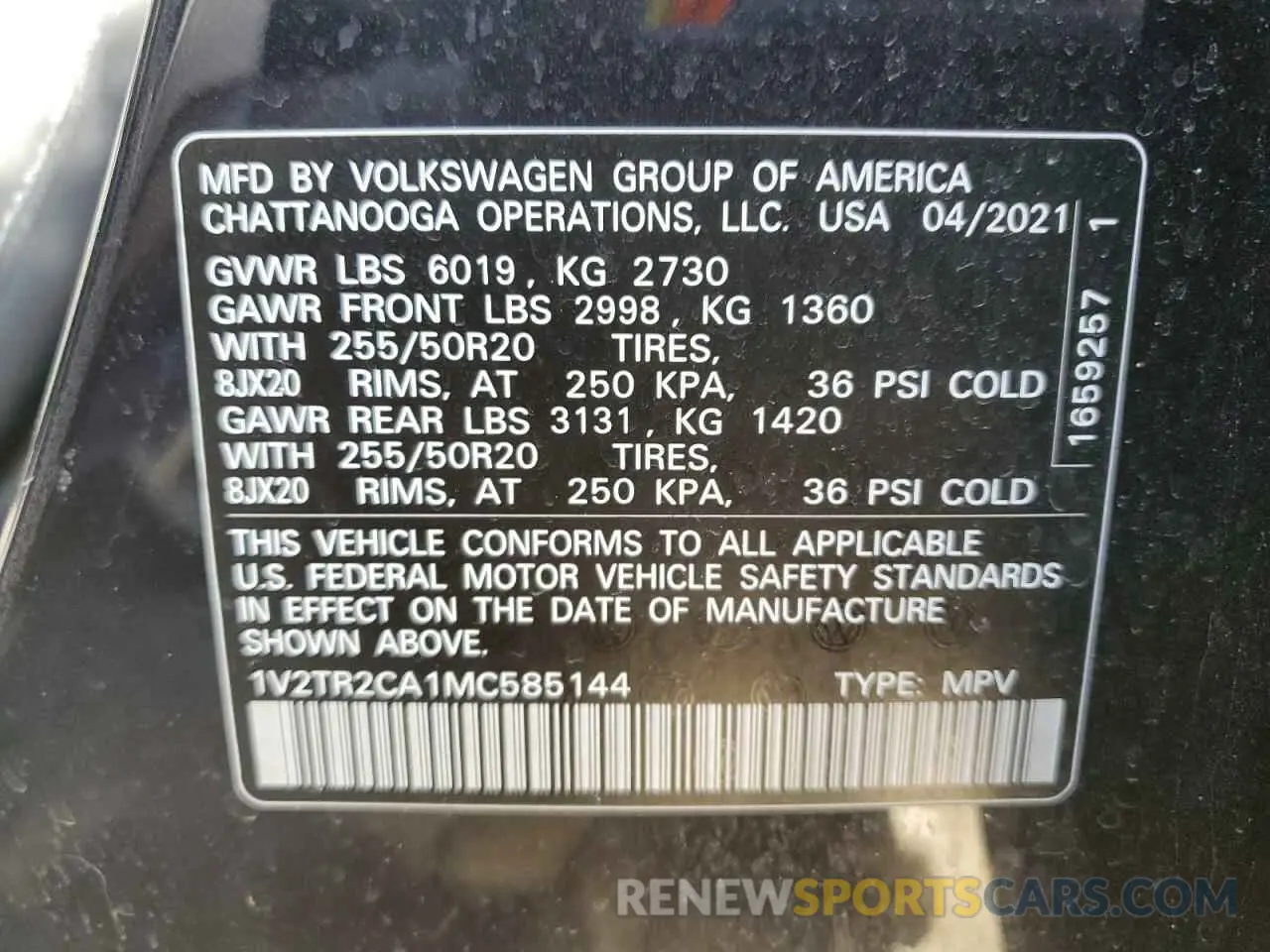13 Photograph of a damaged car 1V2TR2CA1MC585144 VOLKSWAGEN ATLAS 2021
