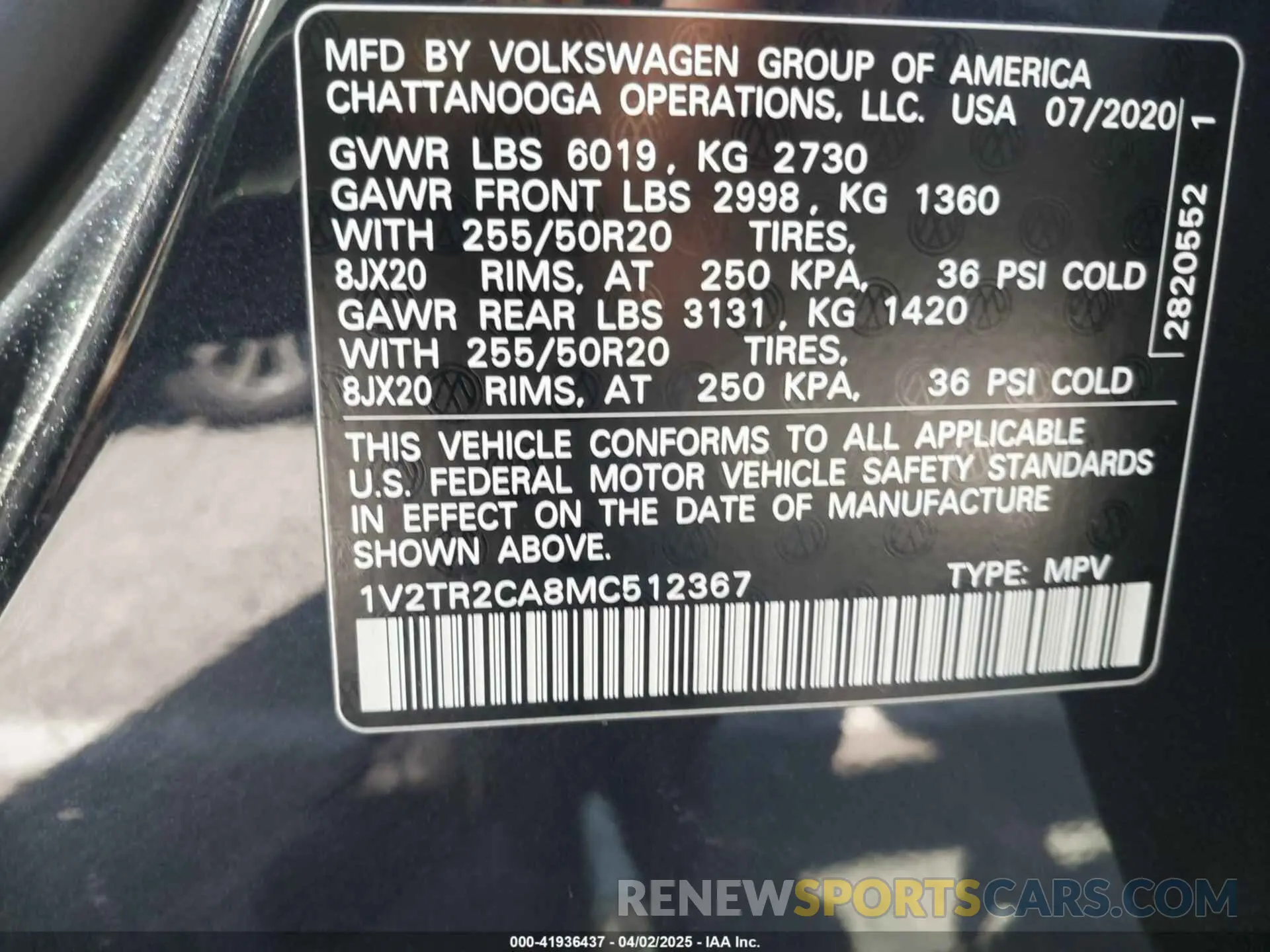 9 Photograph of a damaged car 1V2TR2CA8MC512367 VOLKSWAGEN ATLAS 2021