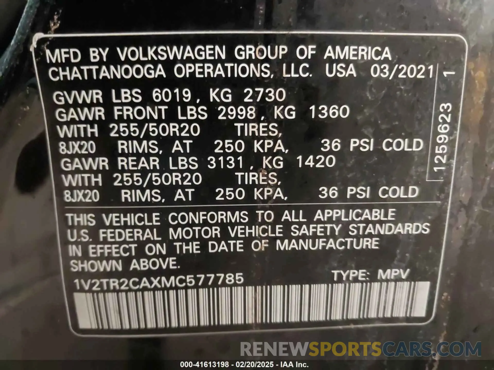 9 Фотография поврежденного автомобиля 1V2TR2CAXMC577785 VOLKSWAGEN ATLAS 2021