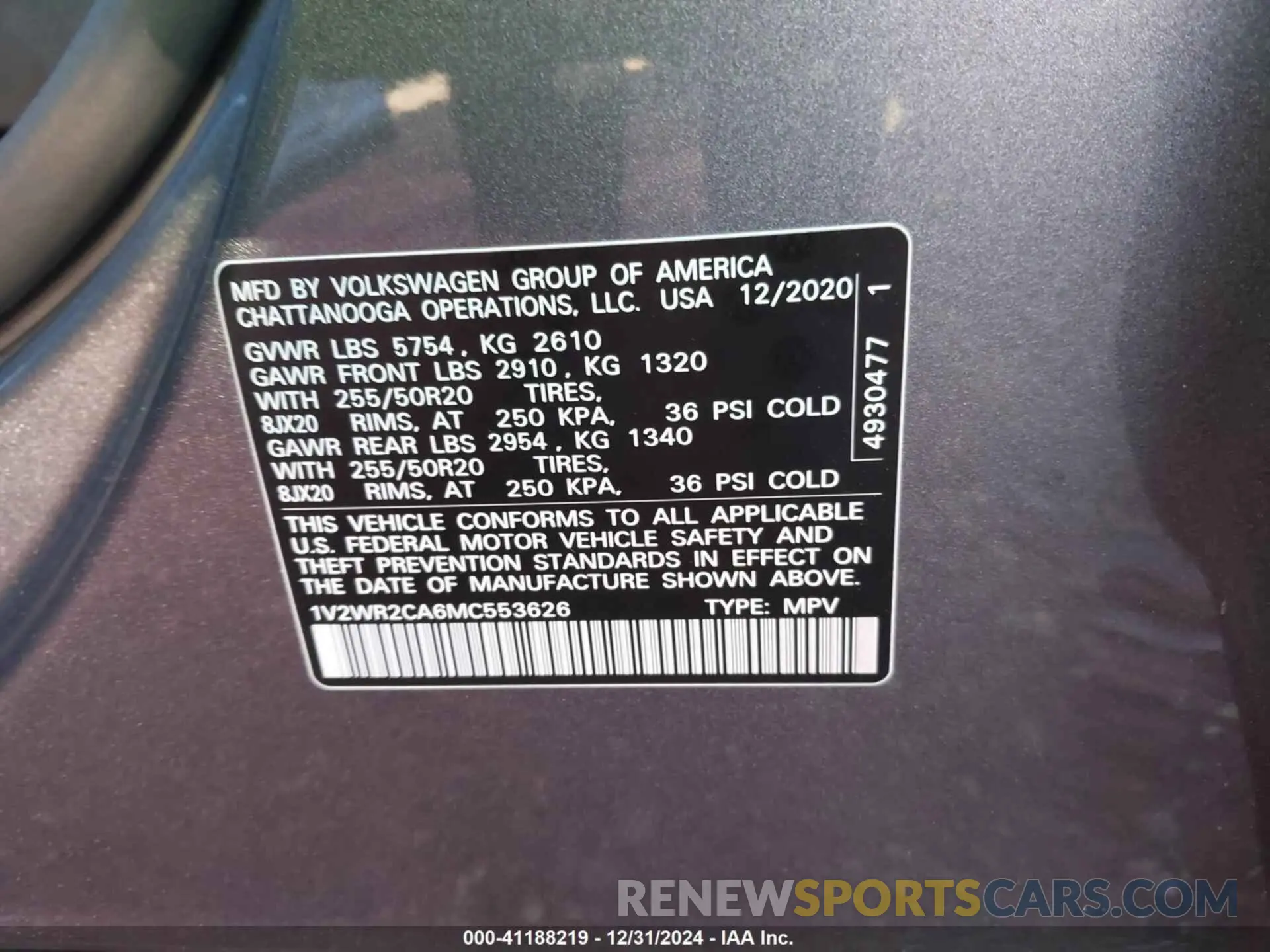 9 Фотография поврежденного автомобиля 1V2WR2CA6MC553626 VOLKSWAGEN ATLAS 2021