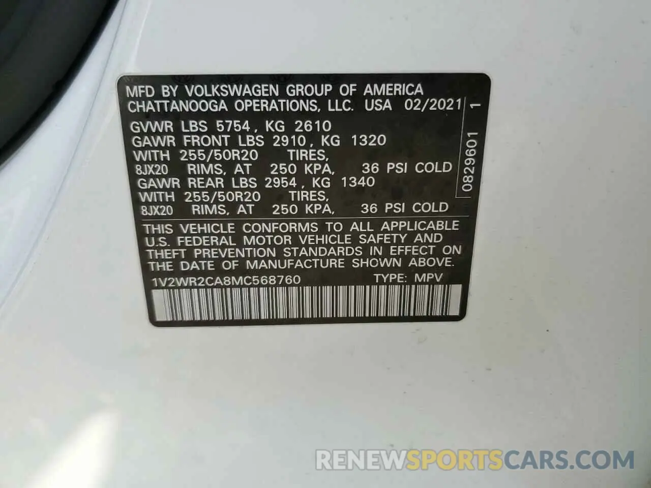 13 Photograph of a damaged car 1V2WR2CA8MC568760 VOLKSWAGEN ATLAS 2021