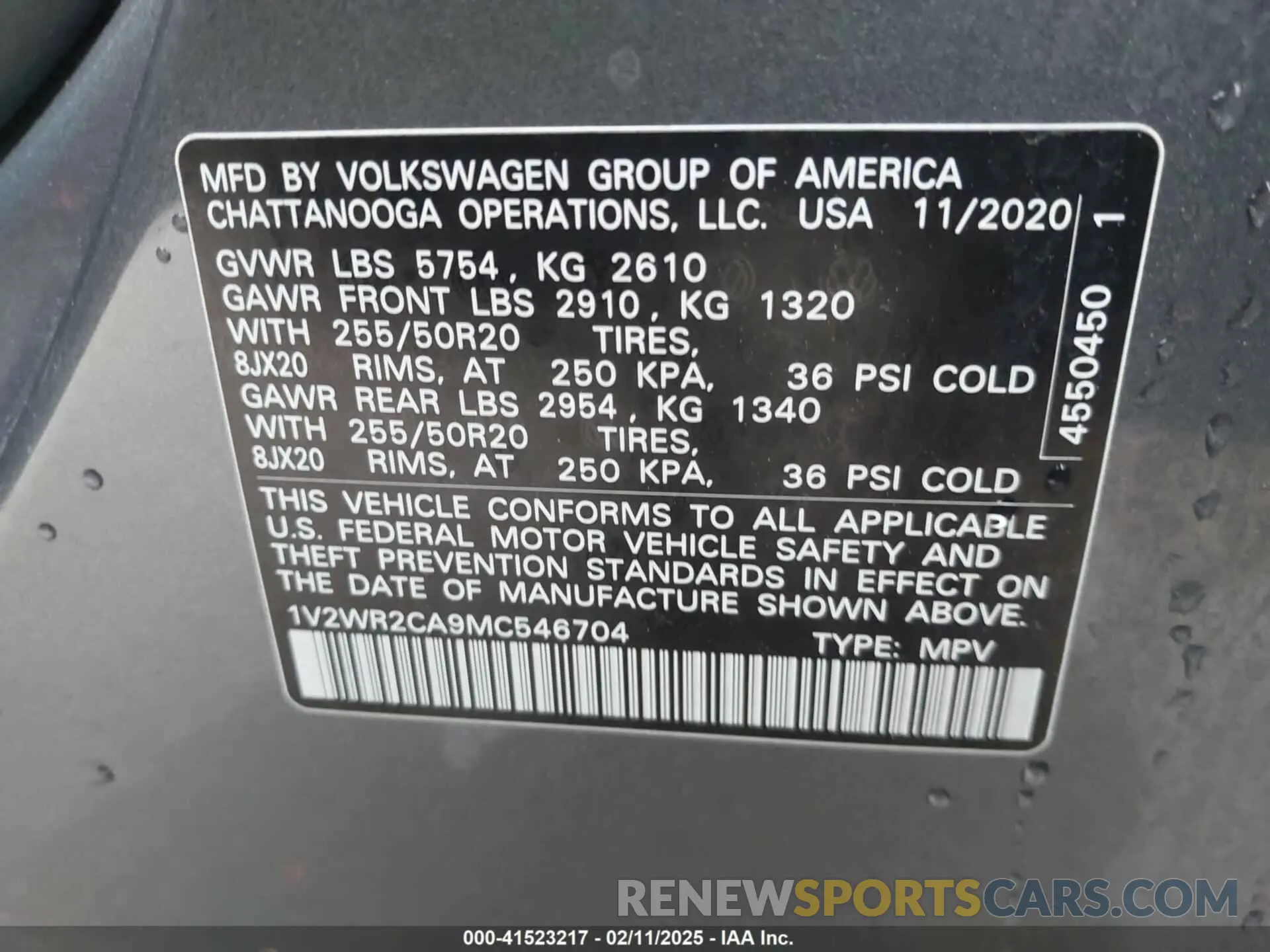 9 Photograph of a damaged car 1V2WR2CA9MC546704 VOLKSWAGEN ATLAS 2021