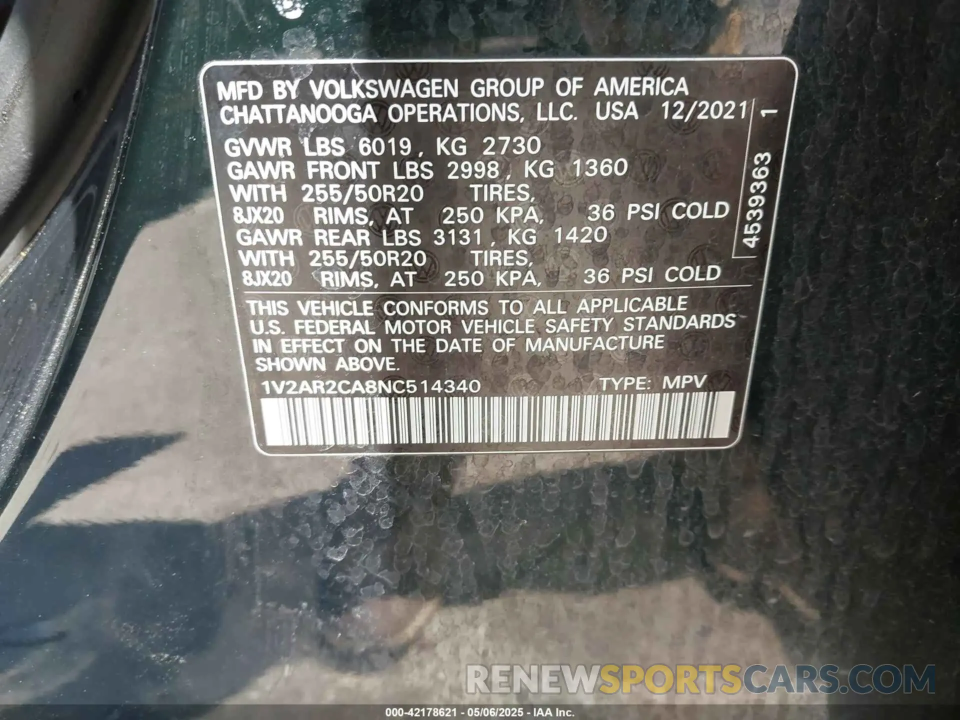 9 Фотография поврежденного автомобиля 1V2AR2CA8NC514340 VOLKSWAGEN ATLAS 2022