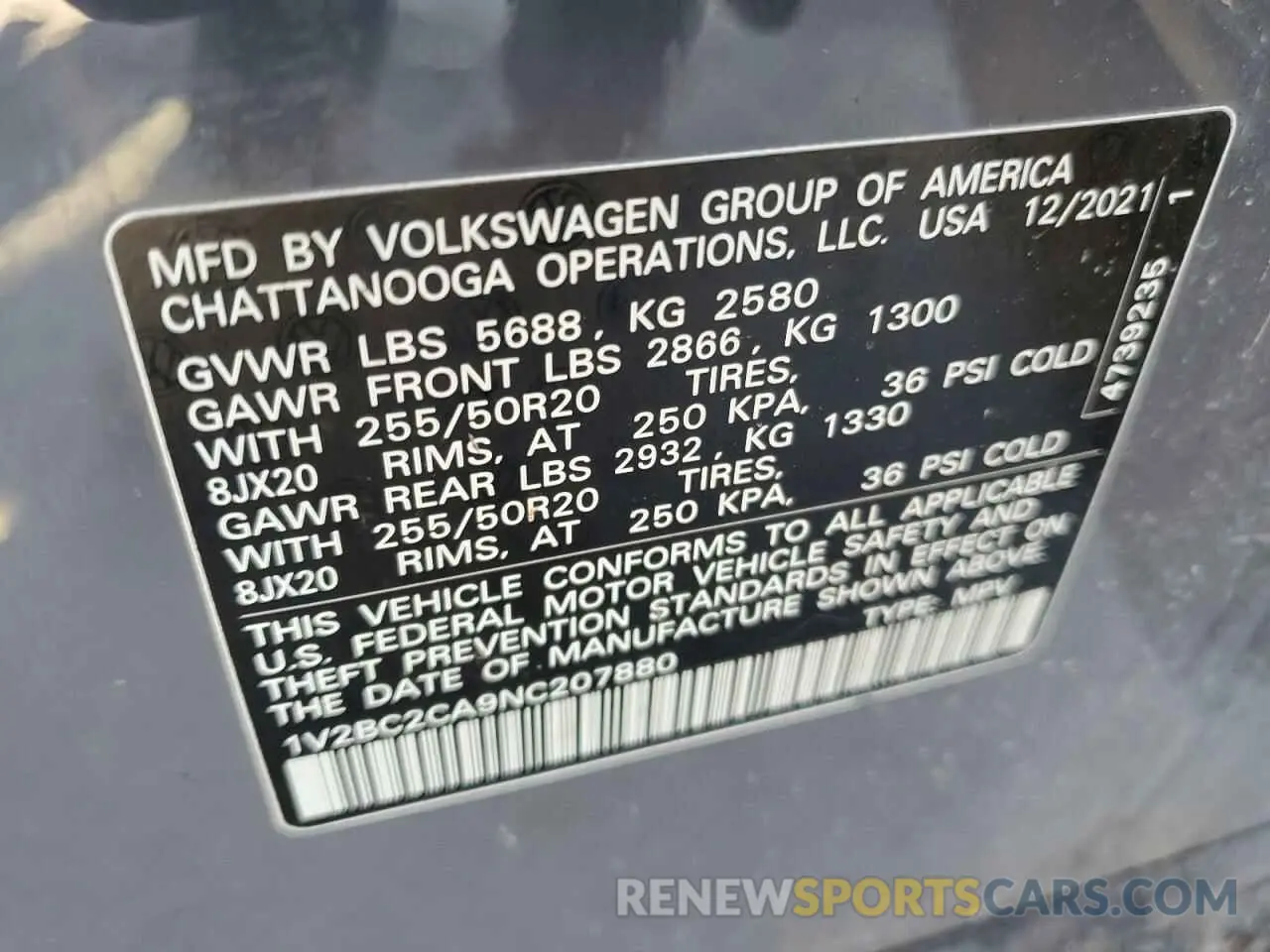 14 Фотография поврежденного автомобиля 1V2BC2CA9NC207880 VOLKSWAGEN ATLAS 2022