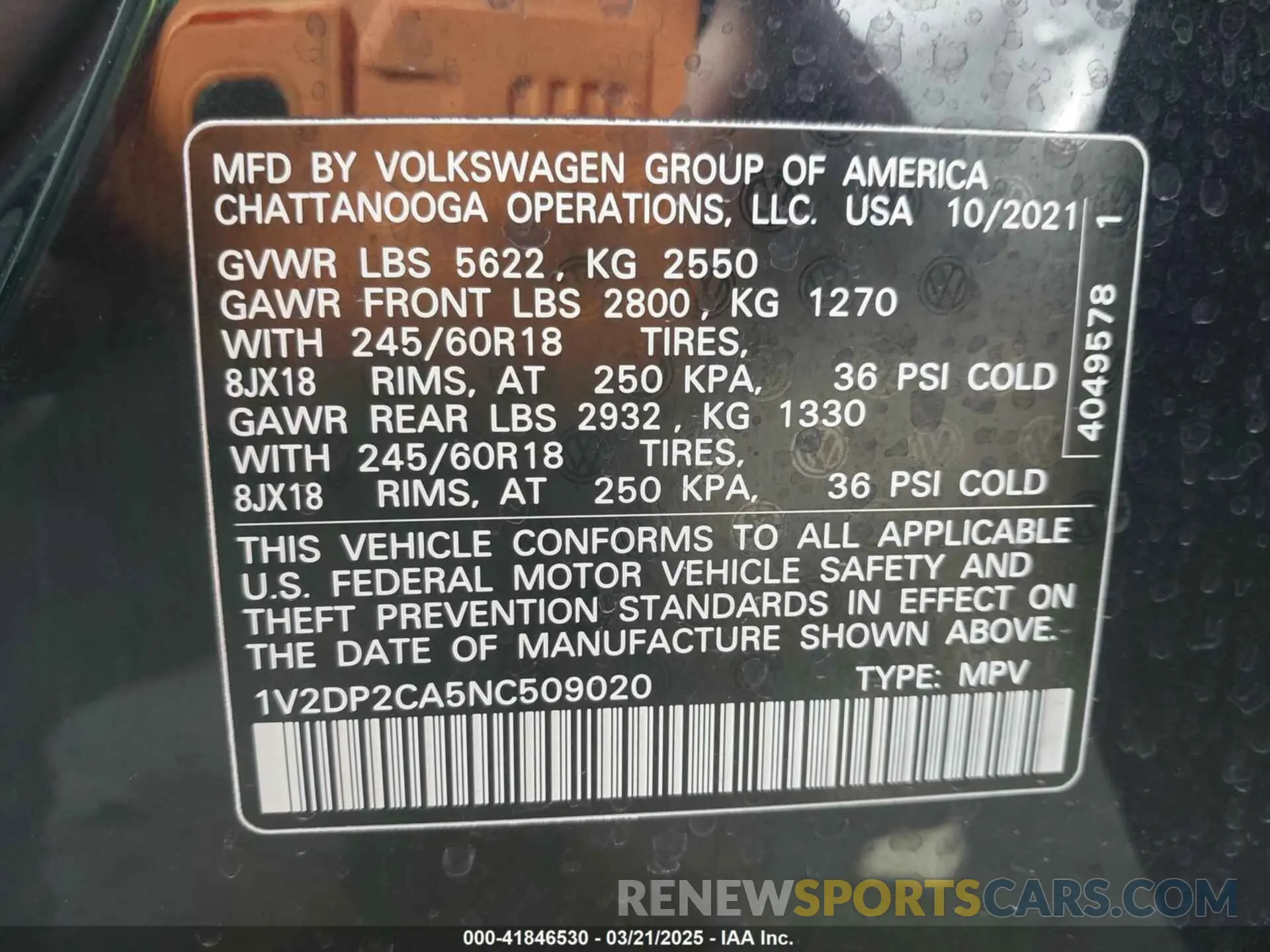 9 Фотография поврежденного автомобиля 1V2DP2CA5NC509020 VOLKSWAGEN ATLAS 2022