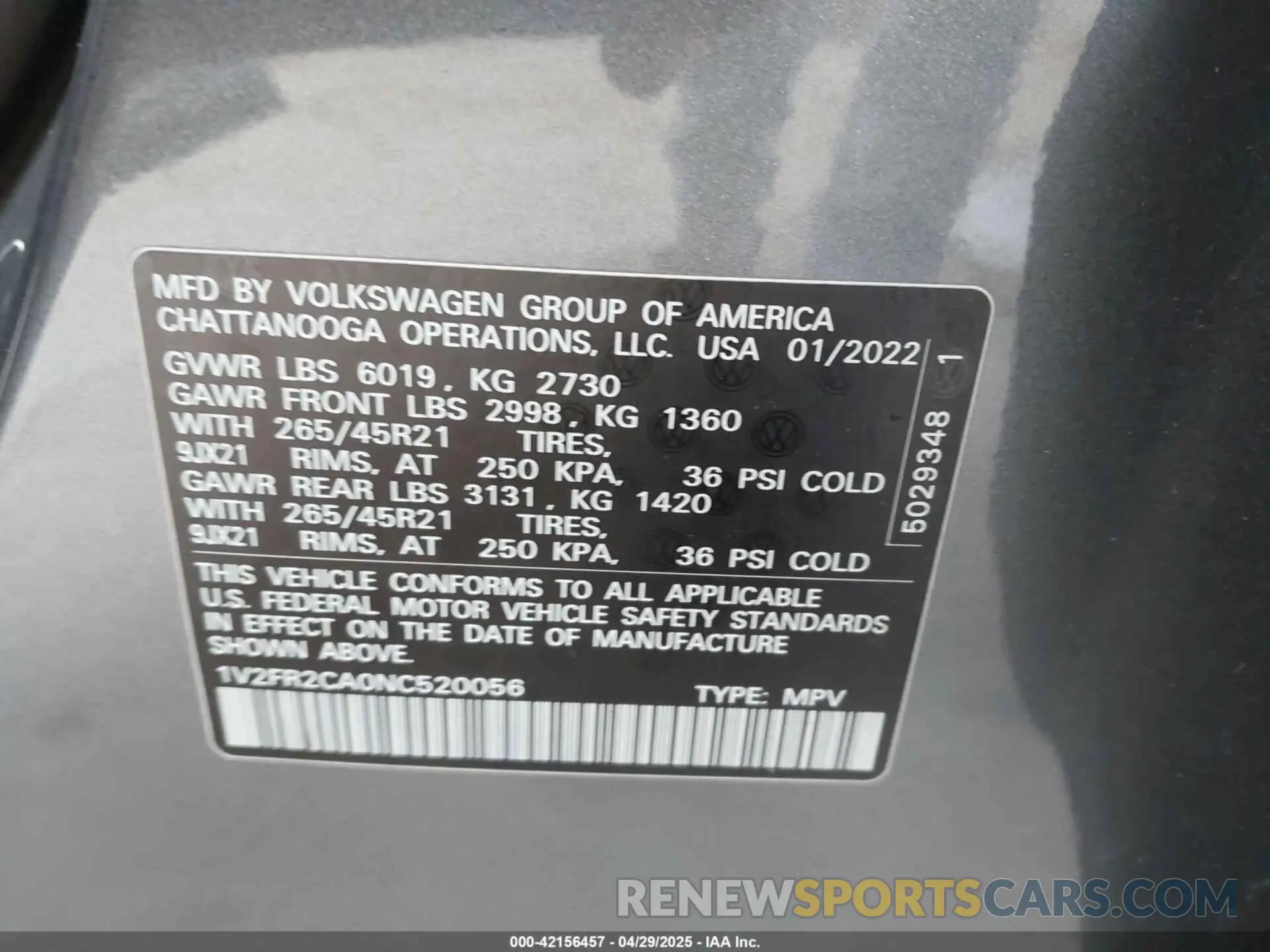 9 Фотография поврежденного автомобиля 1V2FR2CA0NC520056 VOLKSWAGEN ATLAS 2022
