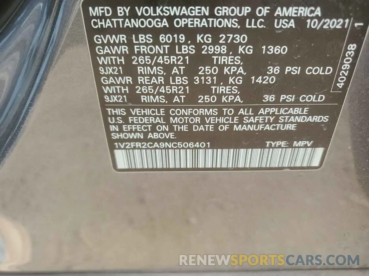 13 Фотография поврежденного автомобиля 1V2FR2CA9NC506401 VOLKSWAGEN ATLAS 2022