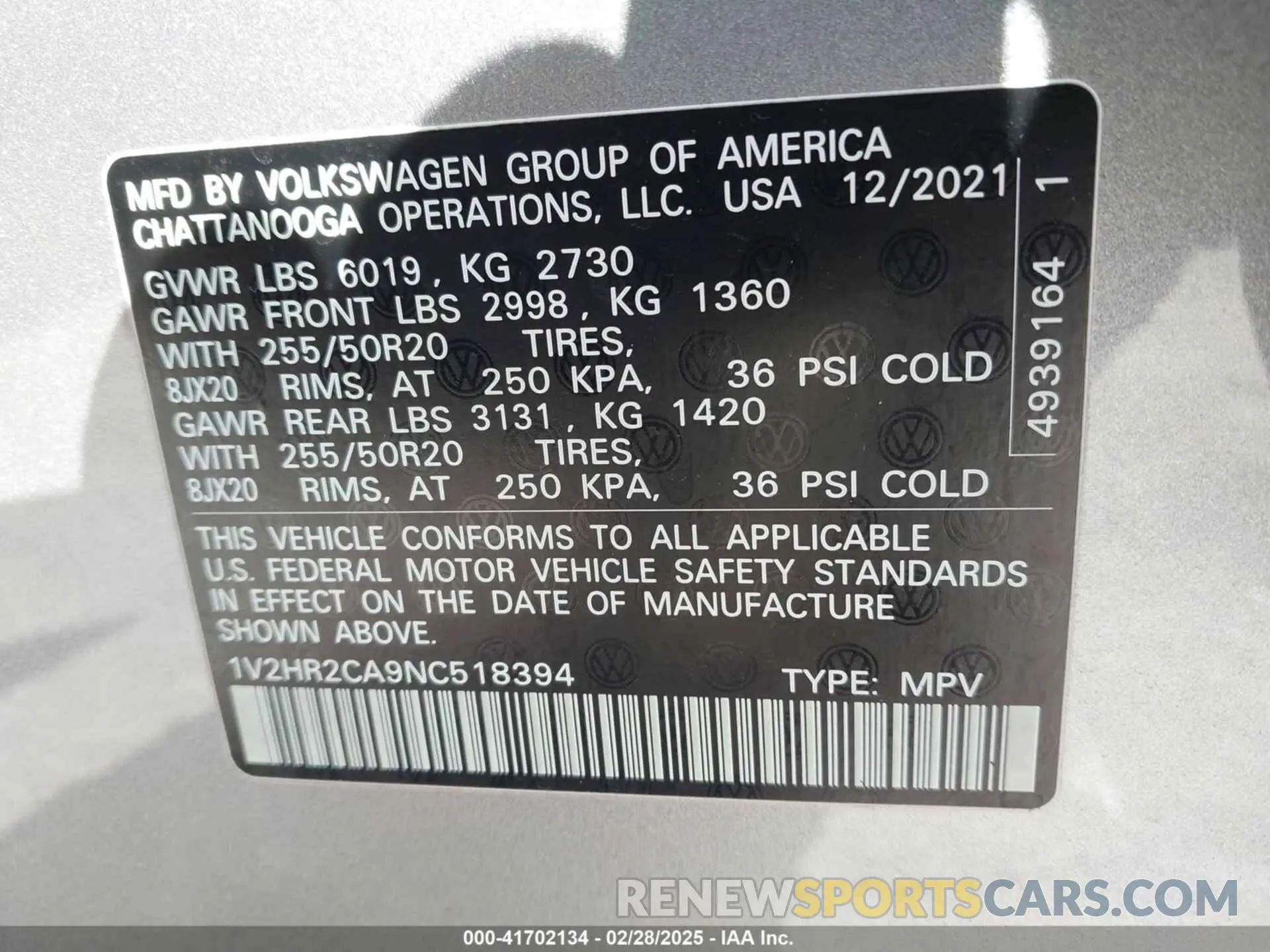9 Photograph of a damaged car 1V2HR2CA9NC518394 VOLKSWAGEN ATLAS 2022