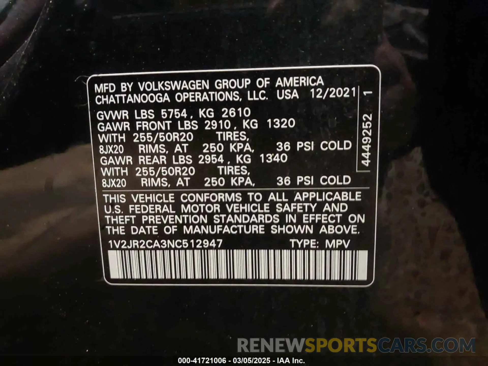 9 Фотография поврежденного автомобиля 1V2JR2CA3NC512947 VOLKSWAGEN ATLAS 2022