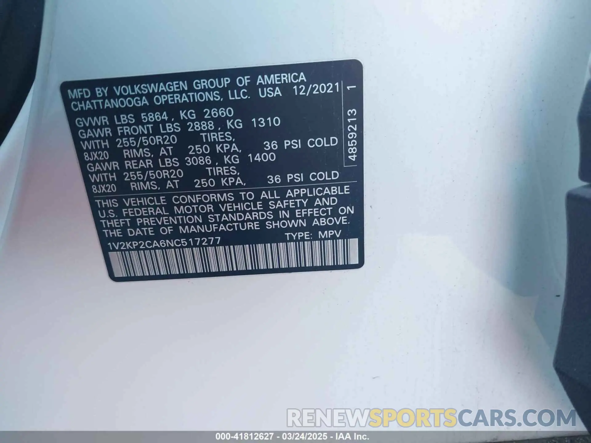9 Photograph of a damaged car 1V2KP2CA6NC517277 VOLKSWAGEN ATLAS 2022