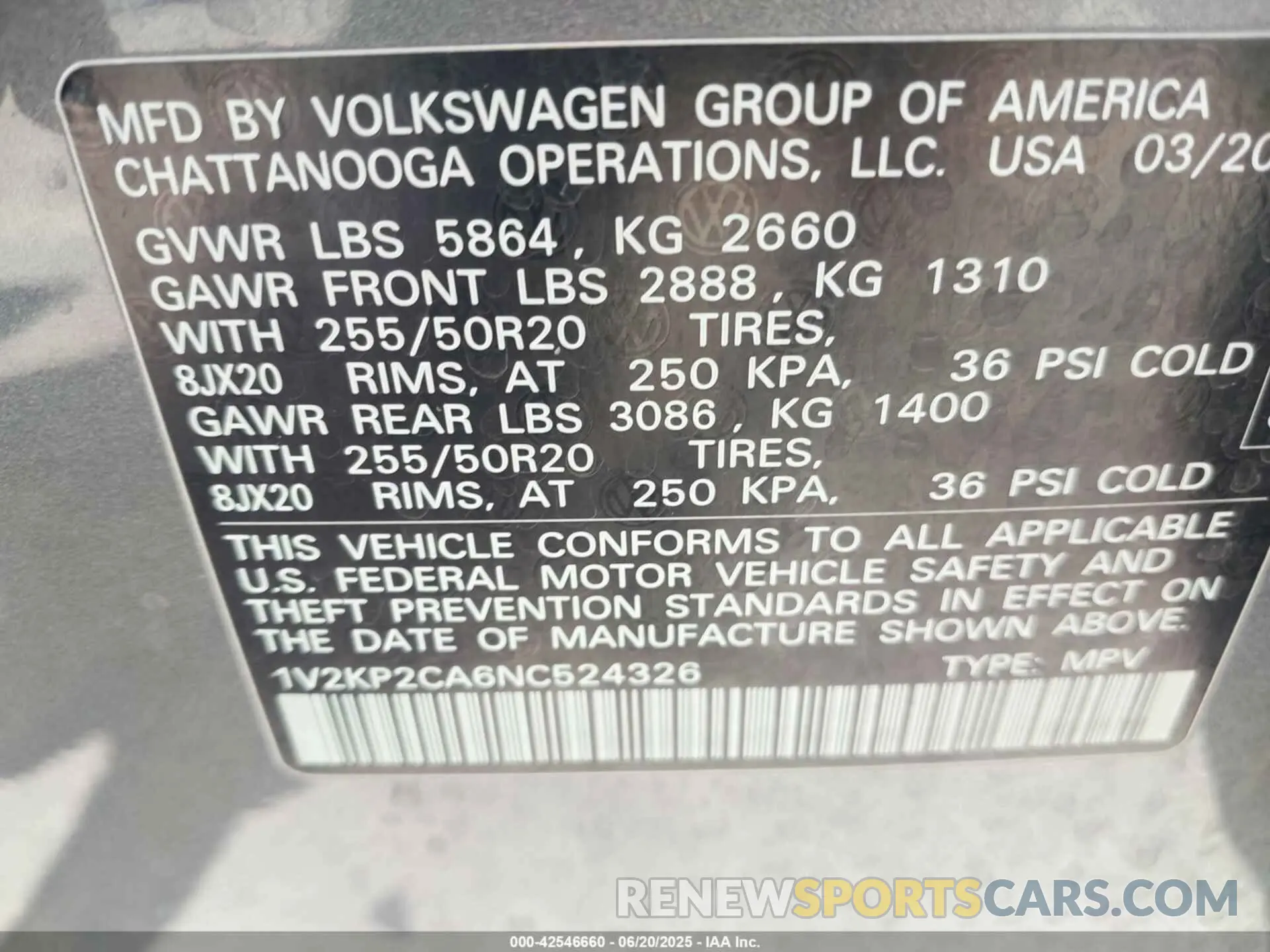 9 Photograph of a damaged car 1V2KP2CA6NC524326 VOLKSWAGEN ATLAS 2022