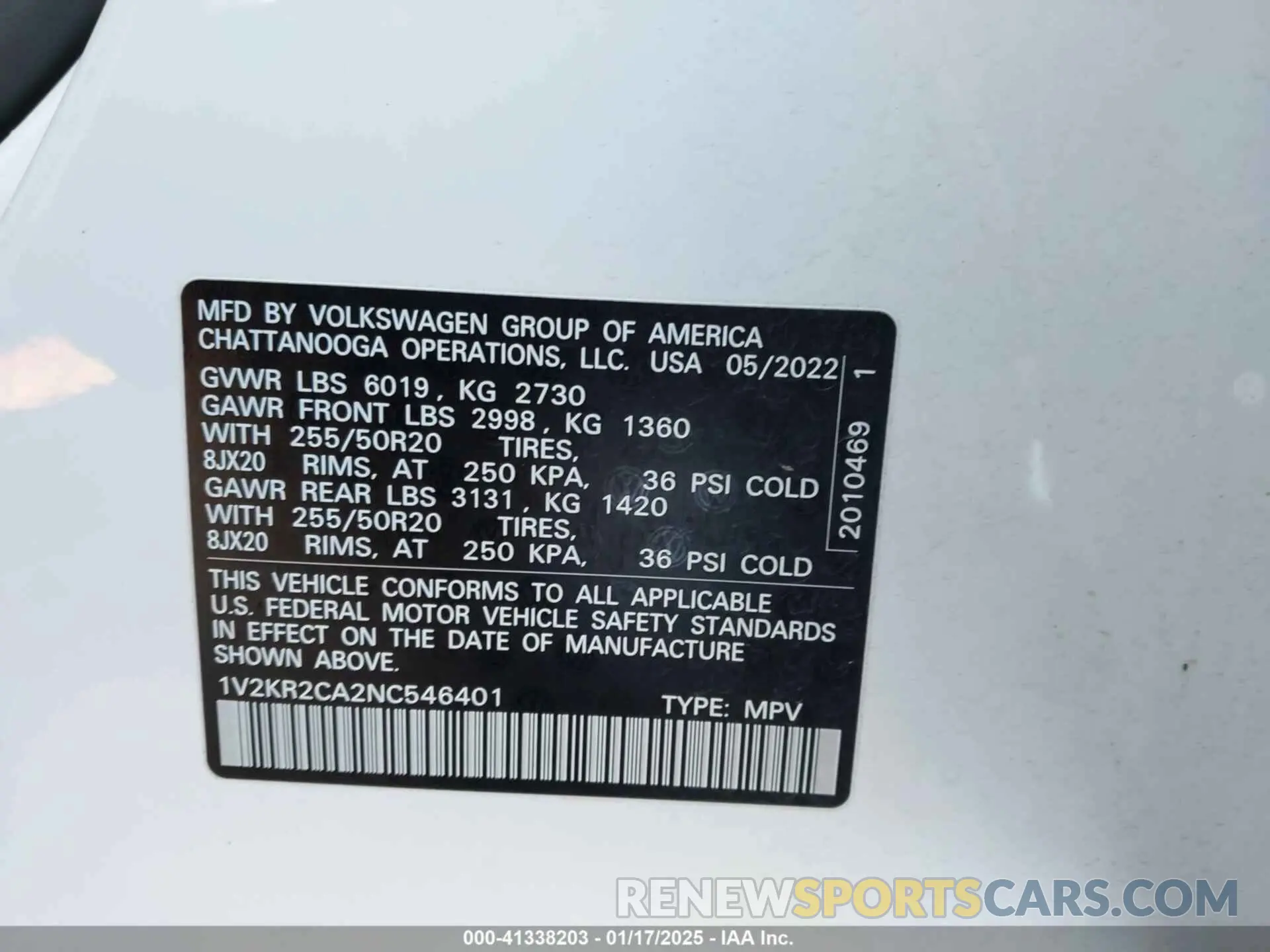 9 Фотография поврежденного автомобиля 1V2KR2CA2NC546401 VOLKSWAGEN ATLAS 2022