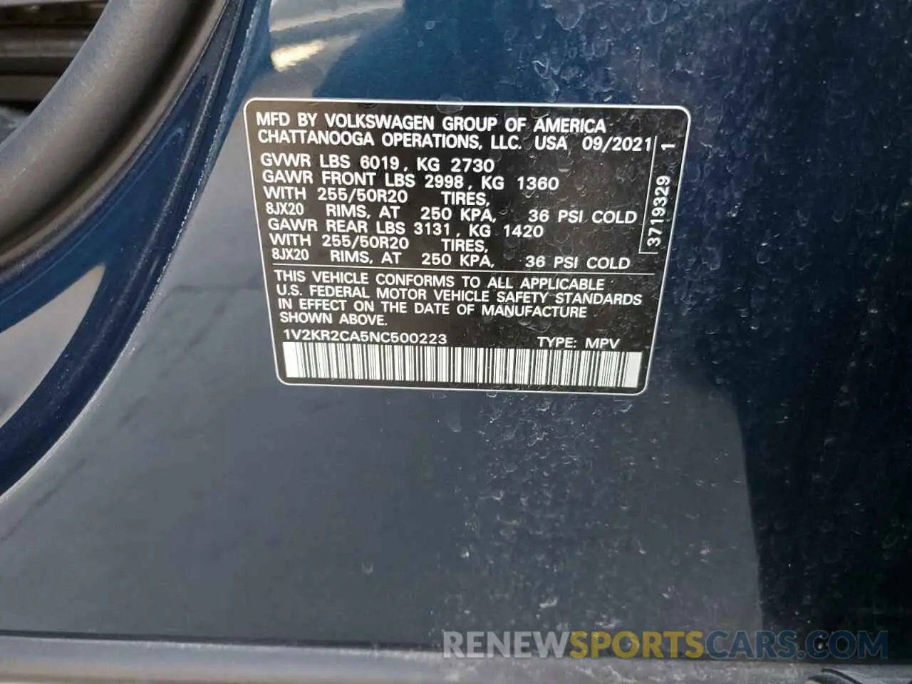 14 Photograph of a damaged car 1V2KR2CA5NC500223 VOLKSWAGEN ATLAS 2022