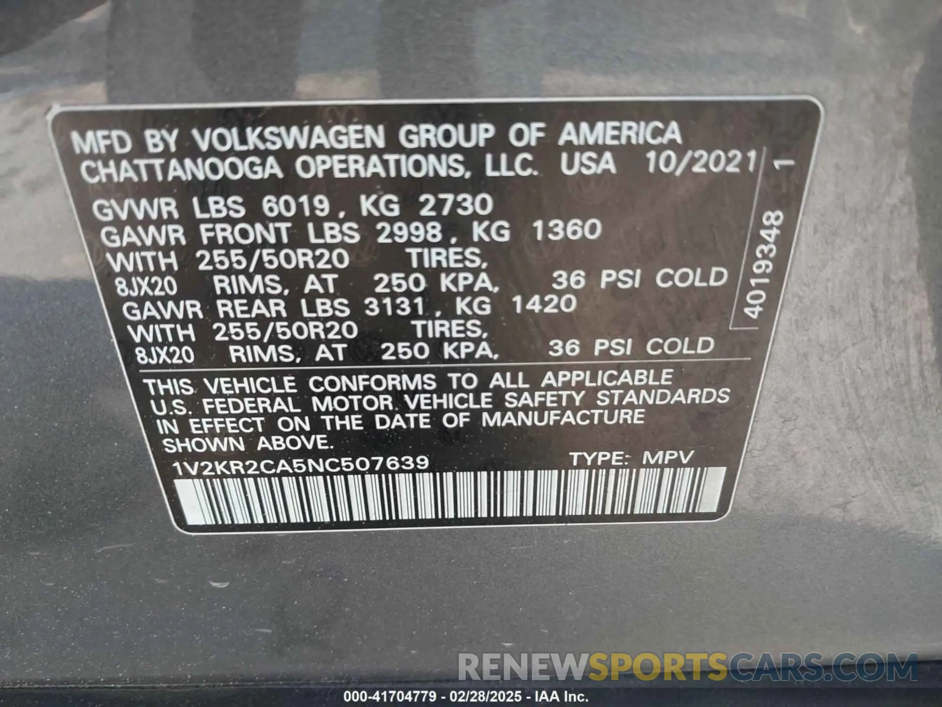9 Photograph of a damaged car 1V2KR2CA5NC507639 VOLKSWAGEN ATLAS 2022