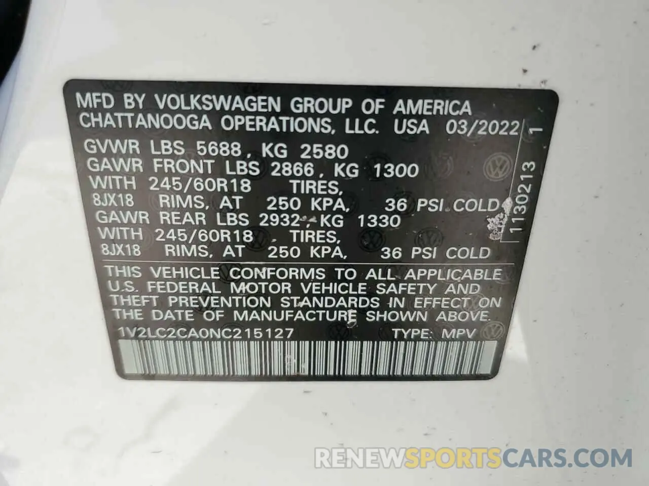 13 Фотография поврежденного автомобиля 1V2LC2CA0NC215127 VOLKSWAGEN ATLAS 2022