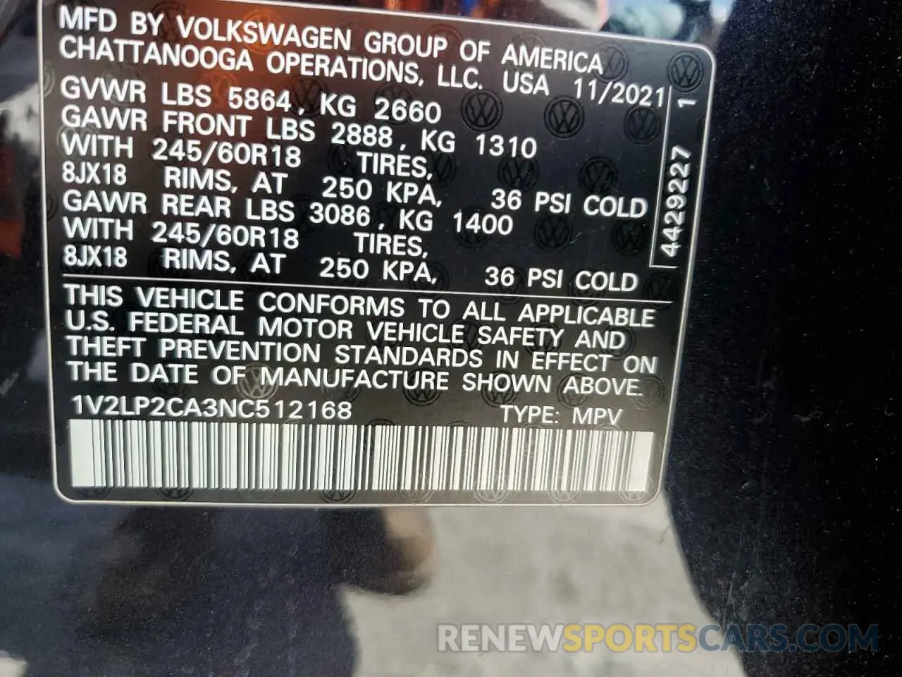 14 Photograph of a damaged car 1V2LP2CA3NC512168 VOLKSWAGEN ATLAS 2022