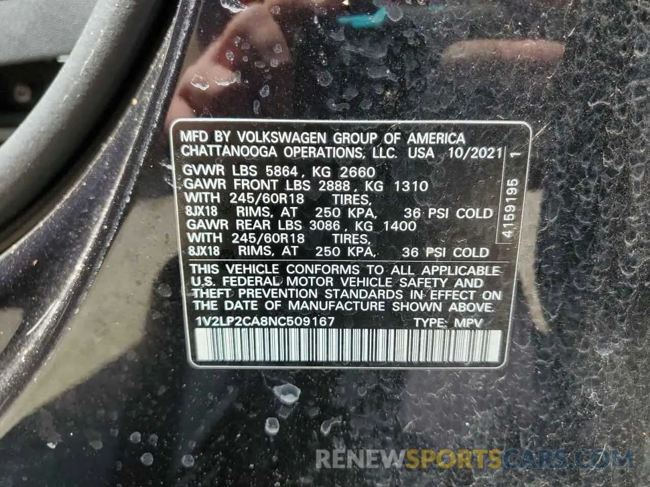 13 Photograph of a damaged car 1V2LP2CA8NC509167 VOLKSWAGEN ATLAS 2022