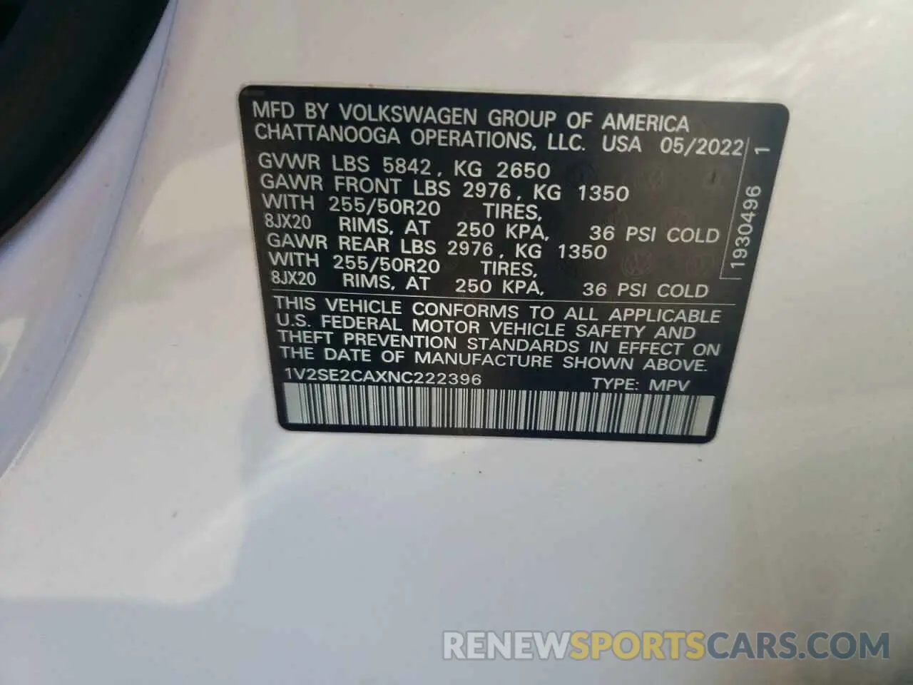 12 Фотография поврежденного автомобиля 1V2SE2CAXNC222396 VOLKSWAGEN ATLAS 2022