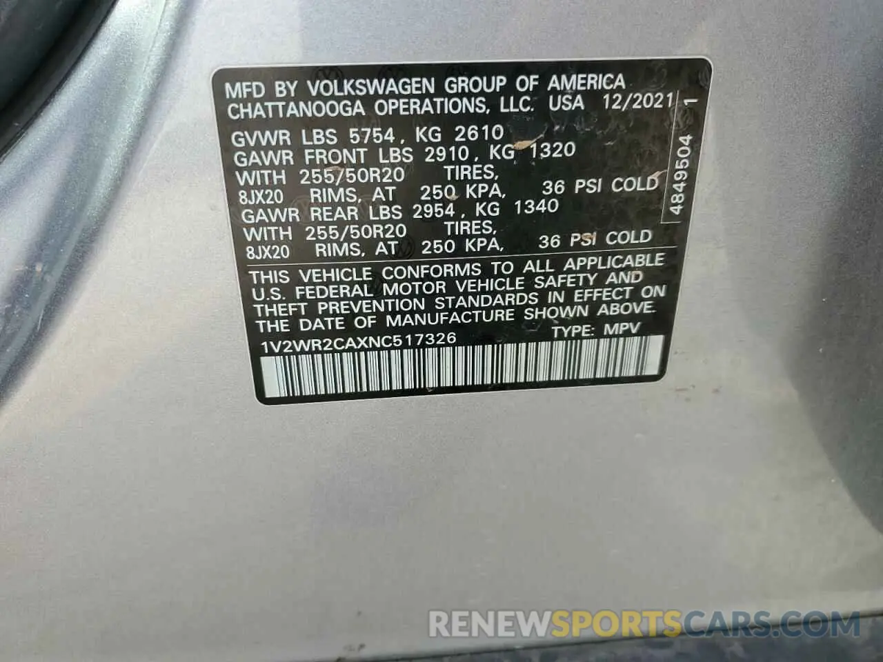 13 Фотография поврежденного автомобиля 1V2WR2CAXNC517326 VOLKSWAGEN ATLAS 2022