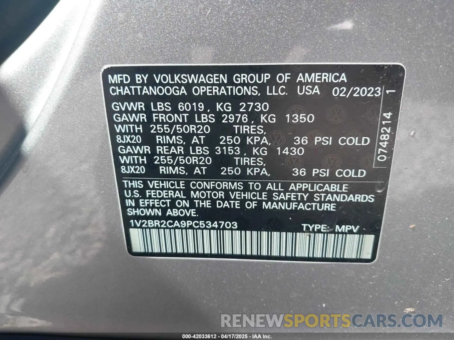 9 Фотография поврежденного автомобиля 1V2BR2CA9PC534703 VOLKSWAGEN ATLAS 2023