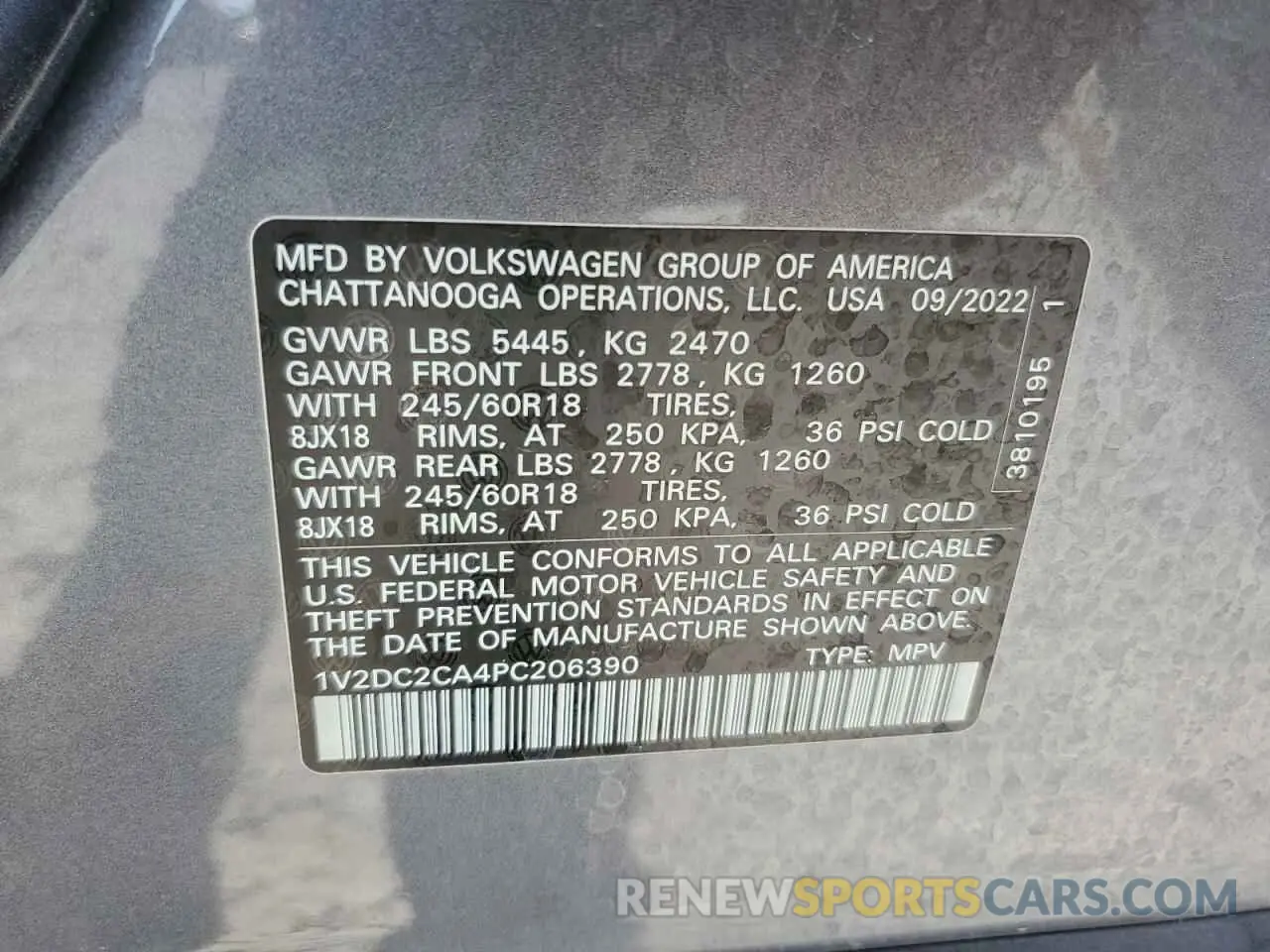 14 Фотография поврежденного автомобиля 1V2DC2CA4PC206390 VOLKSWAGEN ATLAS 2023