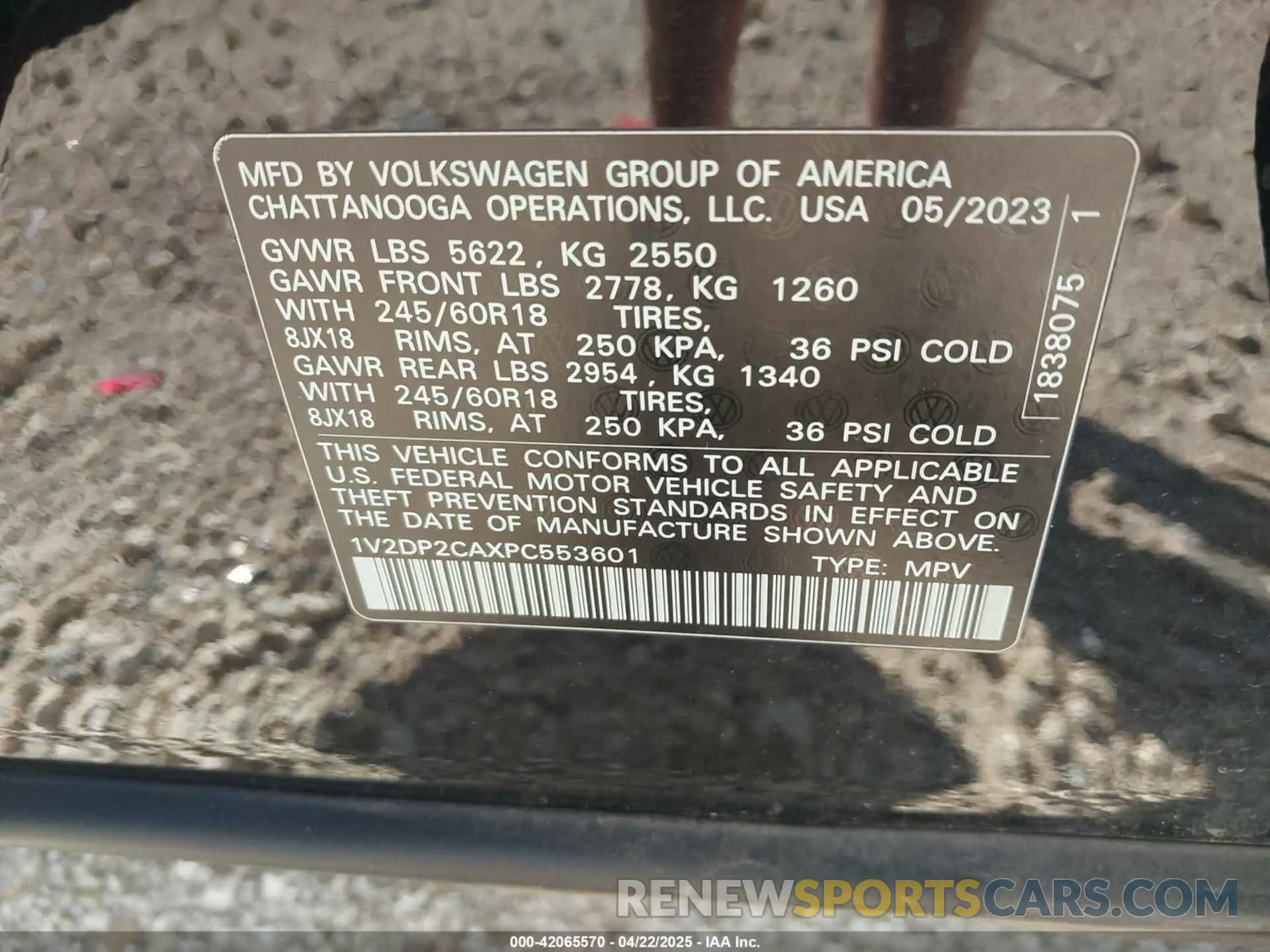 9 Фотография поврежденного автомобиля 1V2DP2CAXPC553601 VOLKSWAGEN ATLAS 2023