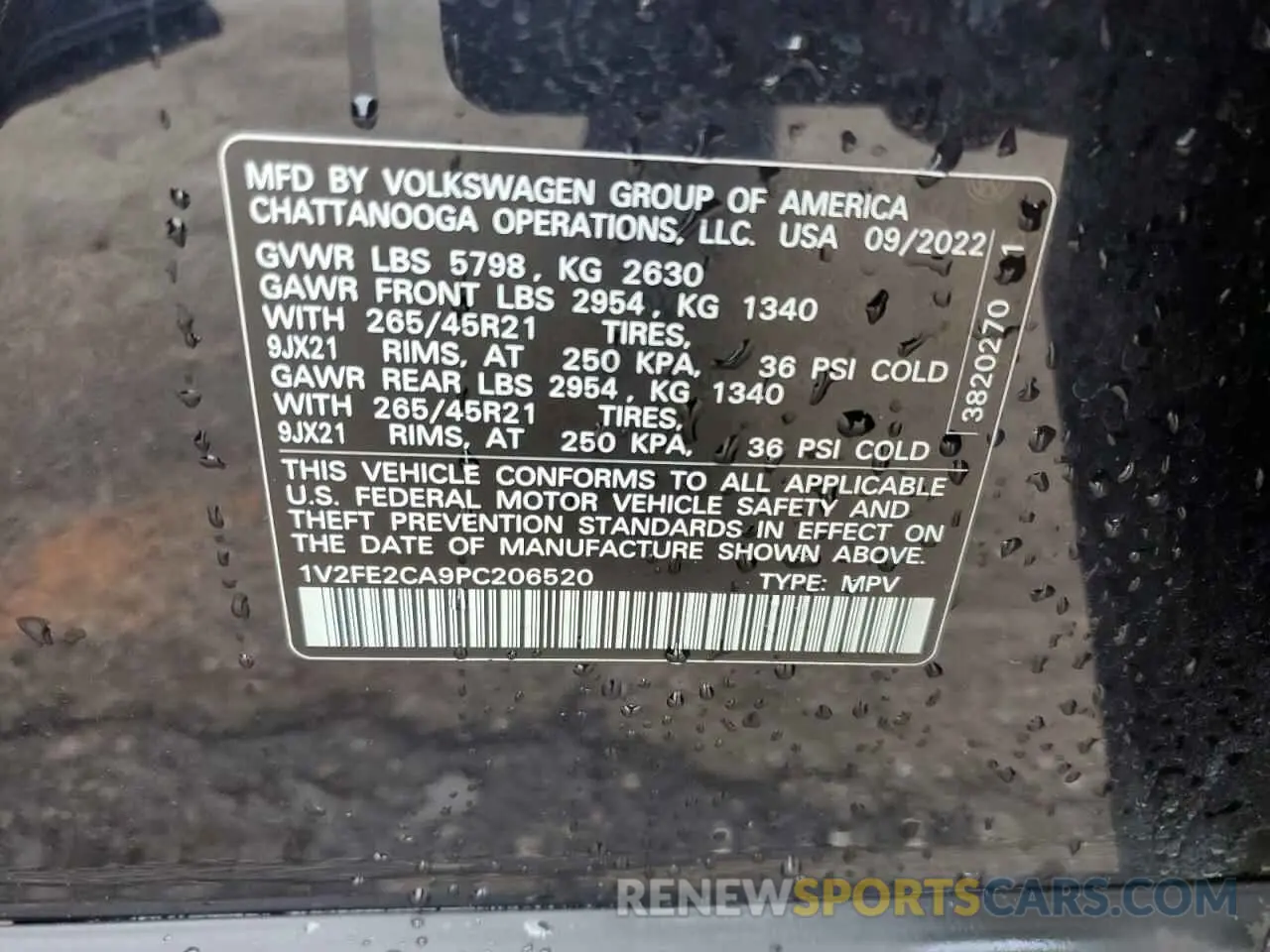 13 Photograph of a damaged car 1V2FE2CA9PC206520 VOLKSWAGEN ATLAS 2023