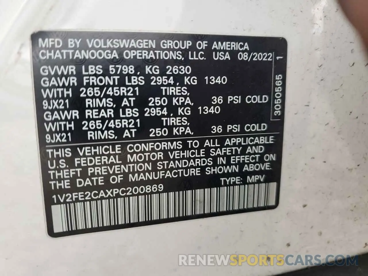 12 Фотография поврежденного автомобиля 1V2FE2CAXPC200869 VOLKSWAGEN ATLAS 2023