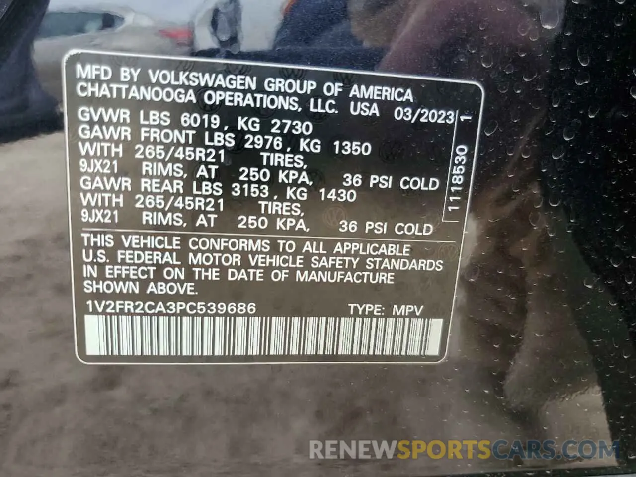 13 Photograph of a damaged car 1V2FR2CA3PC539686 VOLKSWAGEN ATLAS 2023