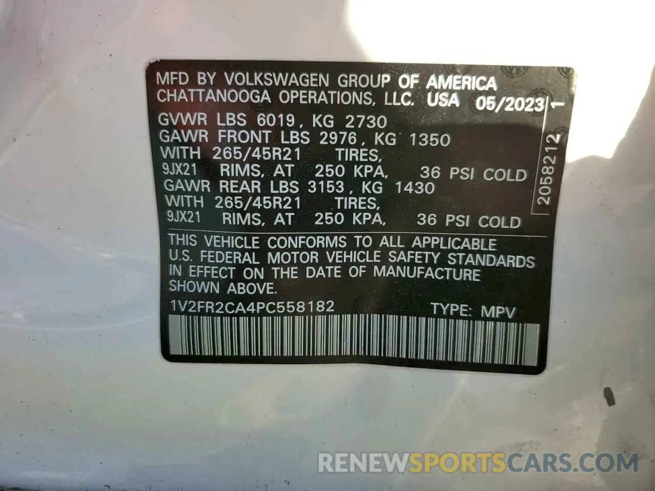 14 Photograph of a damaged car 1V2FR2CA4PC558182 VOLKSWAGEN ATLAS 2023