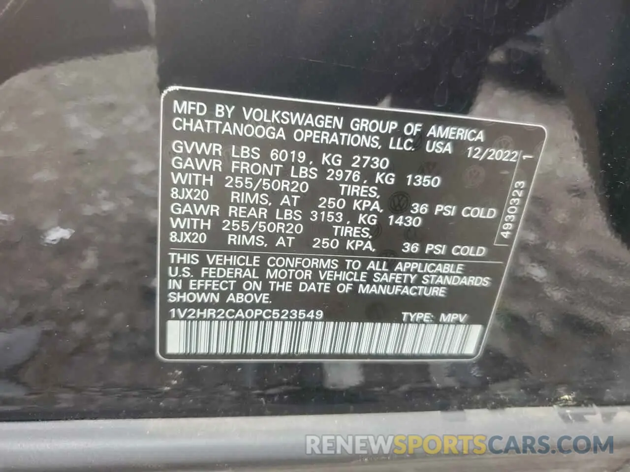 12 Photograph of a damaged car 1V2HR2CA0PC523549 VOLKSWAGEN ATLAS 2023