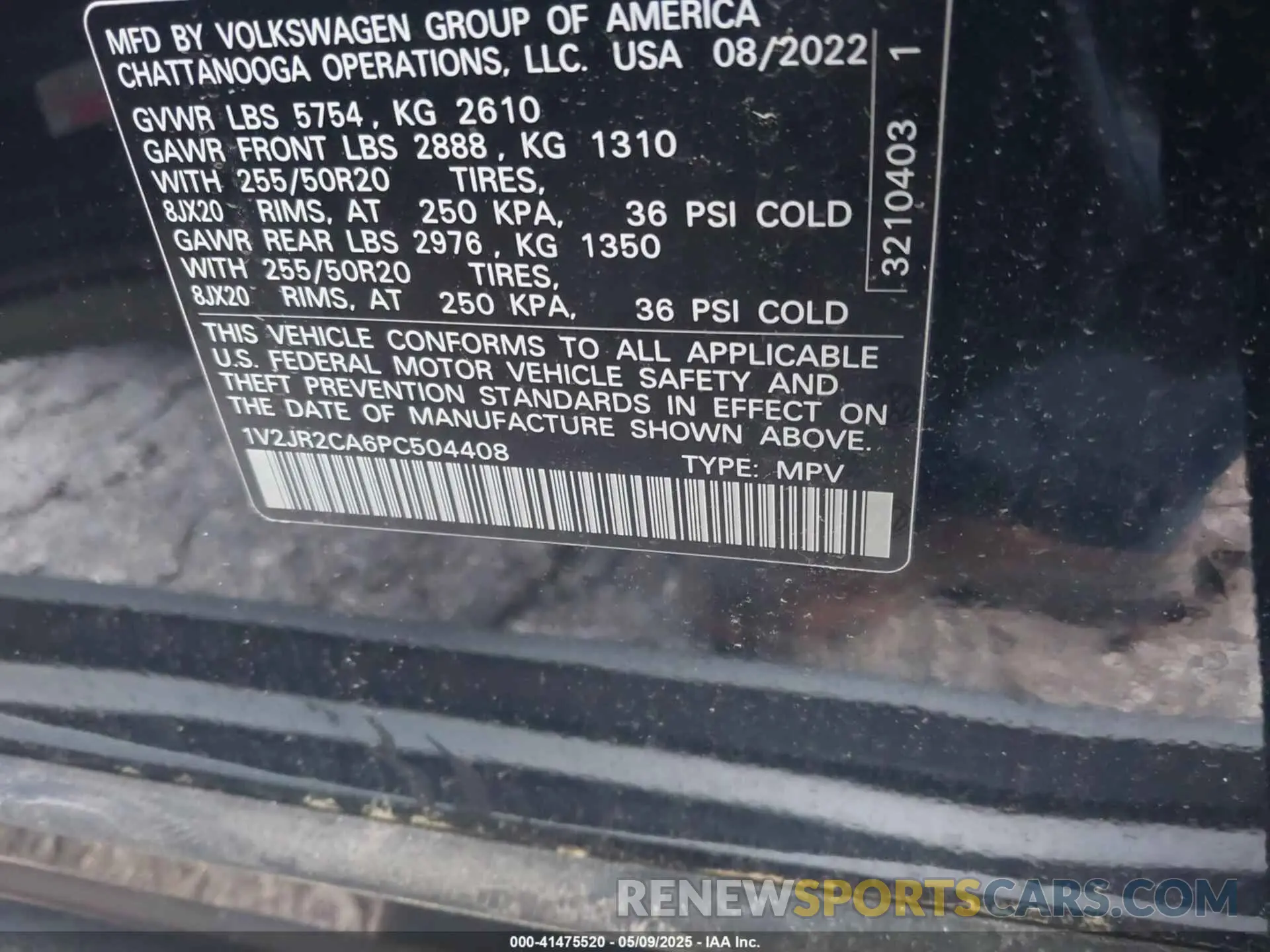 9 Photograph of a damaged car 1V2JR2CA6PC504408 VOLKSWAGEN ATLAS 2023