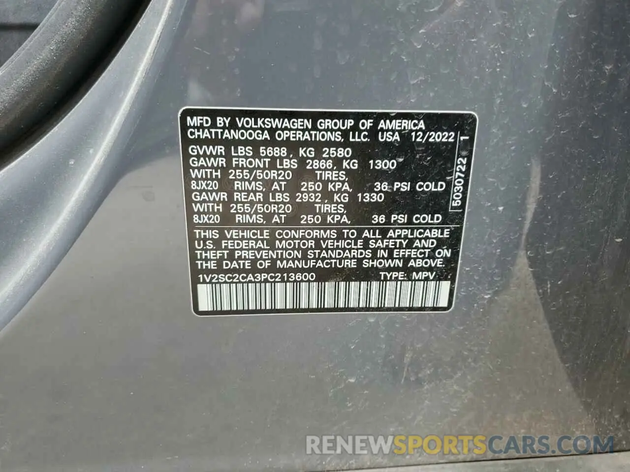 13 Photograph of a damaged car 1V2SC2CA3PC213600 VOLKSWAGEN ATLAS 2023