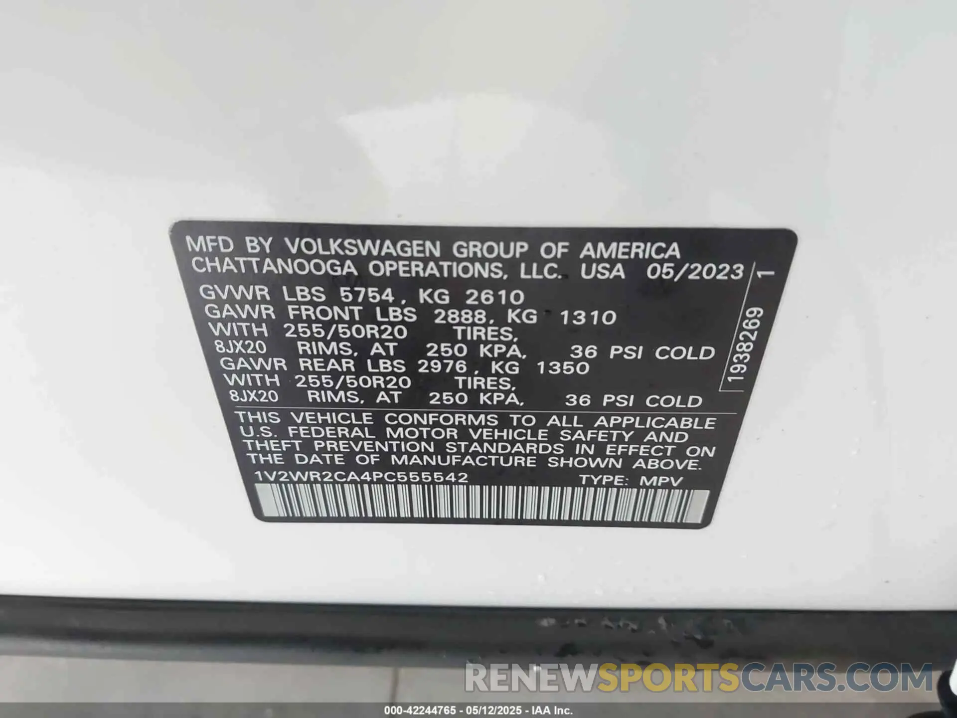 9 Фотография поврежденного автомобиля 1V2WR2CA4PC555542 VOLKSWAGEN ATLAS 2023